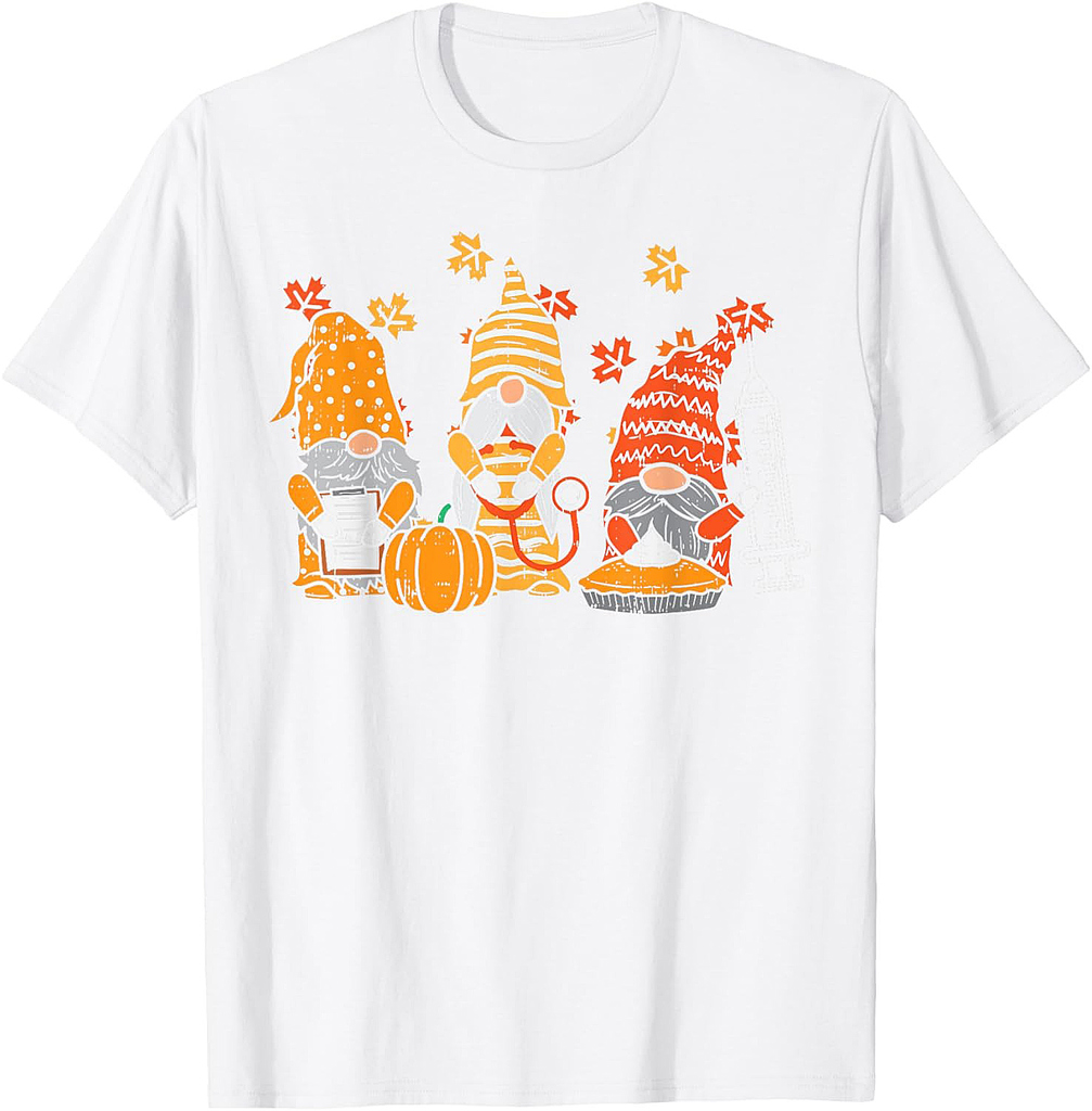 Thanksgiving Nurse Gnomes Fall Scrub Top Autumn RN Women T-Shirt