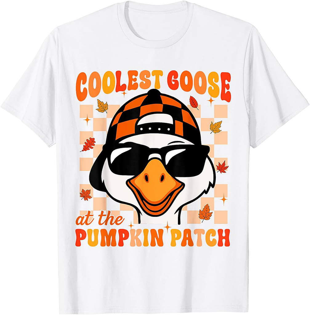 Groovy Coolest Goose at The Pumpkin Patch Fall Thanksgiving T-Shirt