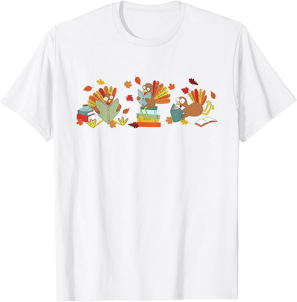 Turkey Reading Books Fall Thanksgiving Teacher Book Lovers T-Shirt