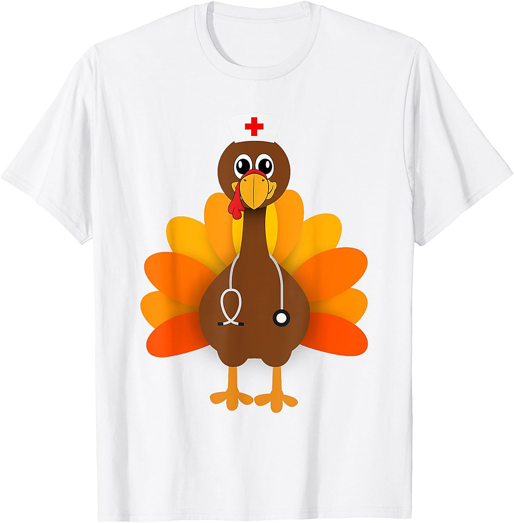 Thanksgiving Scrub Tops Women Turkey Nurse Holiday Nursing T-Shirt
