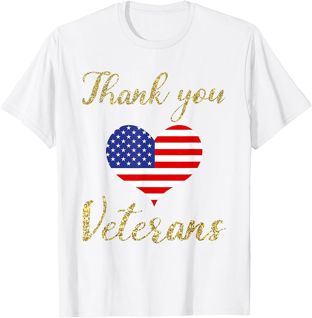 Thank You Veterans With American Flag Heart For Veterans Day T-Shirt