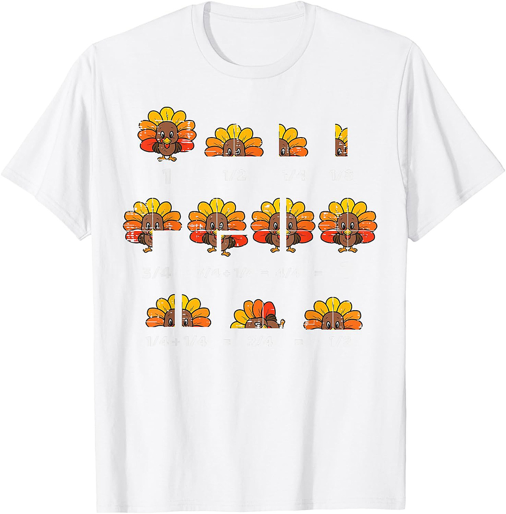 Thanksgiving Turkey Math Fraction Funny Teacher Men Women T-Shirt
