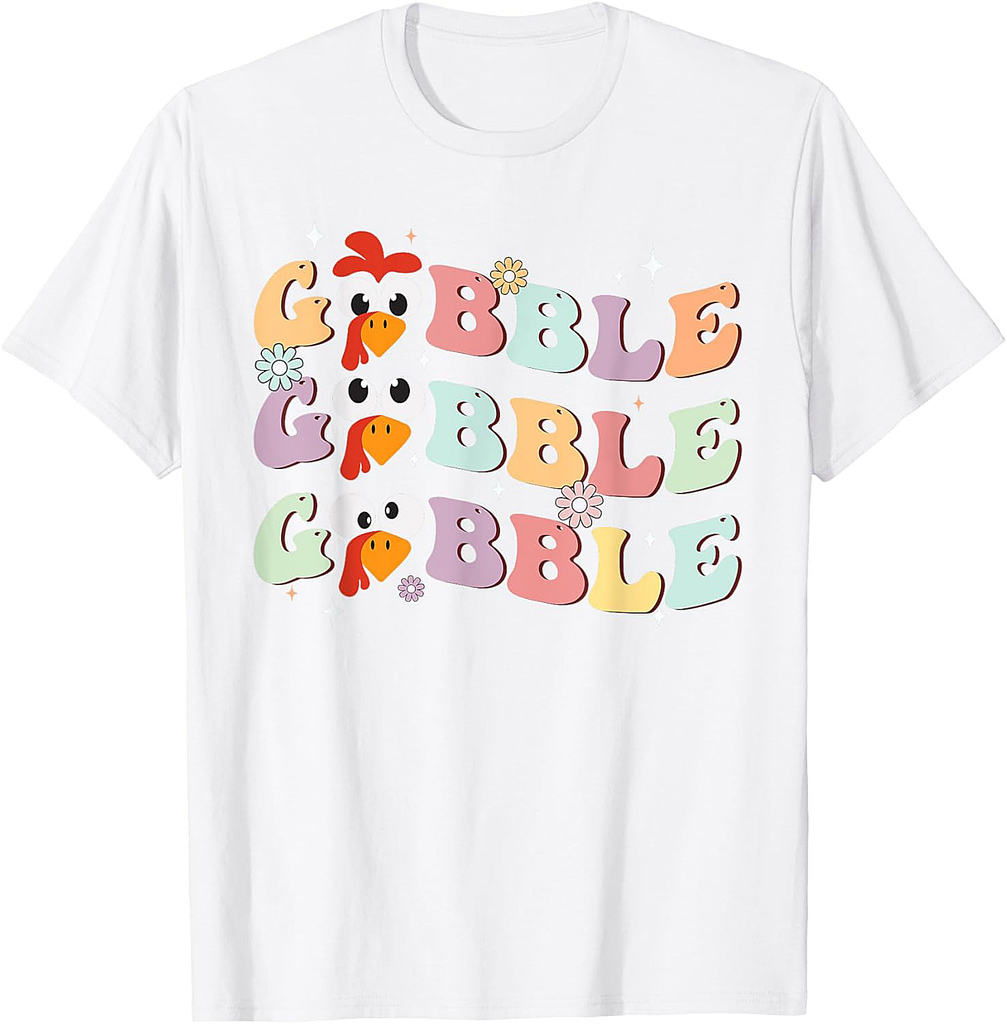 Men Groovy Retro Gobble Gobble Happy Thanksgiving Turkey Day T-Shirt