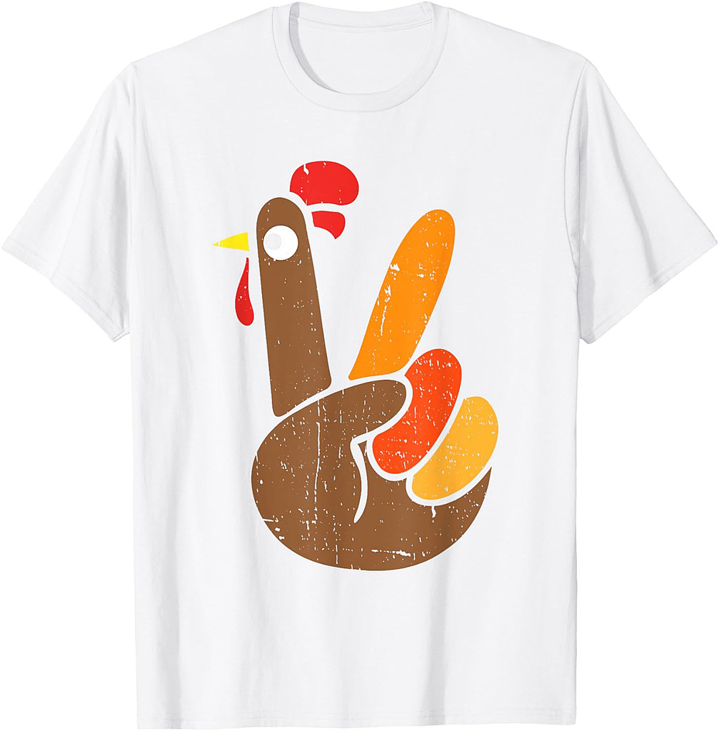 Peace Sign Turkey Hand Funny Thanksgiving T-Shirt