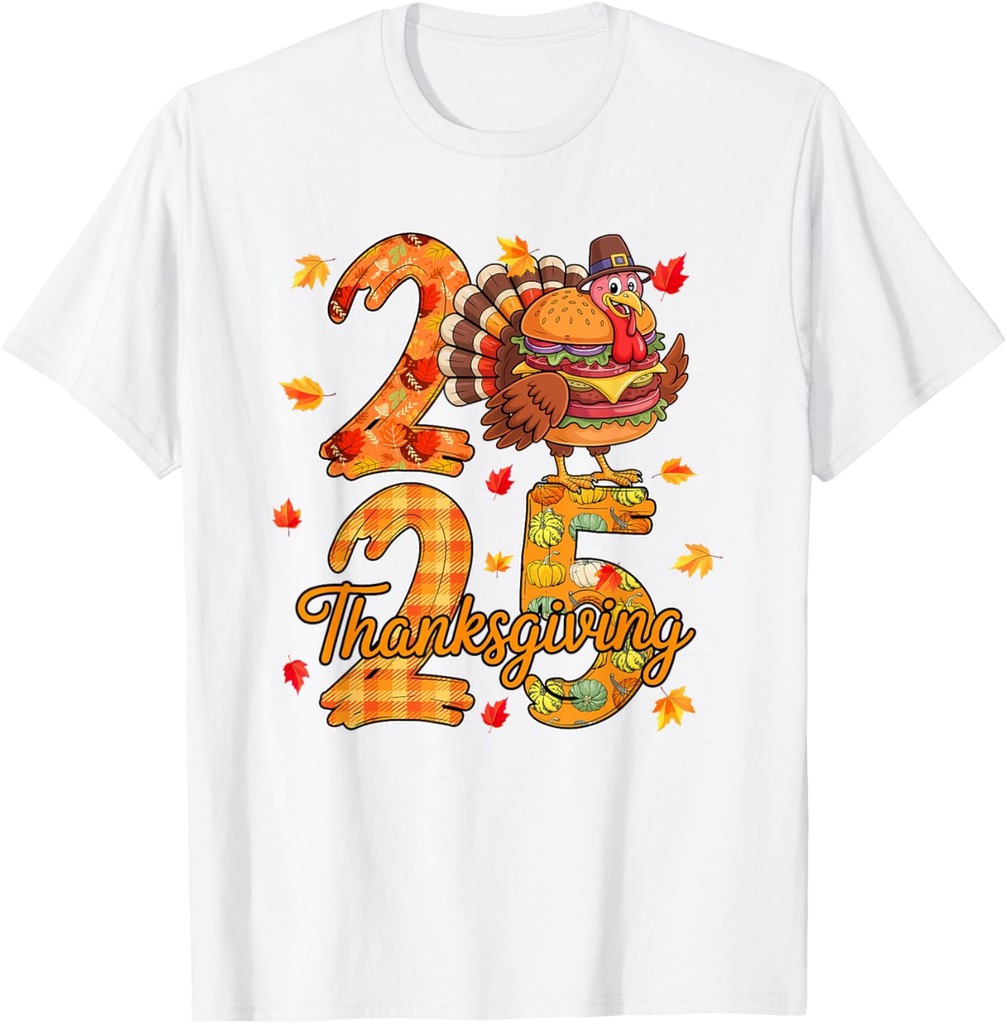 Thanksgiving 2025 Cute Turkey As Hamburger Food Lover Autumn T-Shirt