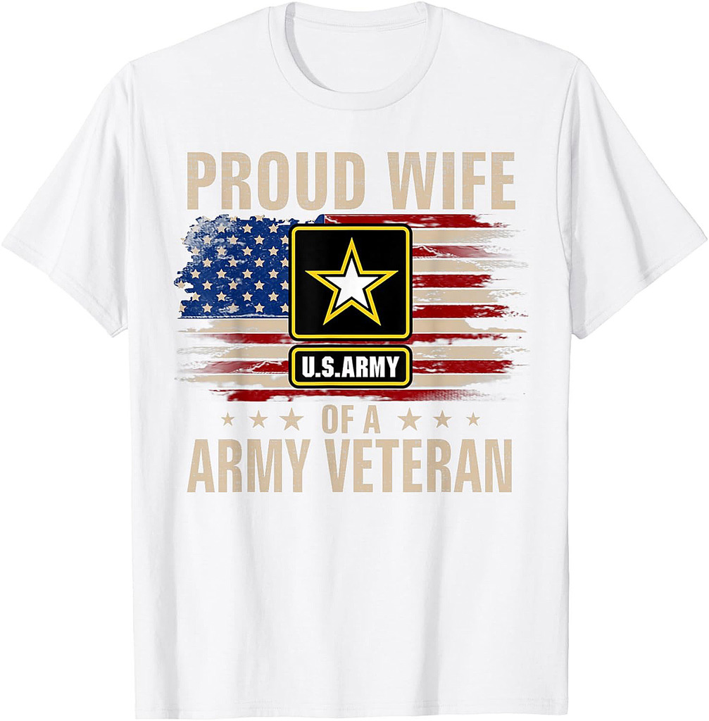 Vintage Proud Wife Of A Army Veteran With American Flag T-Shirt