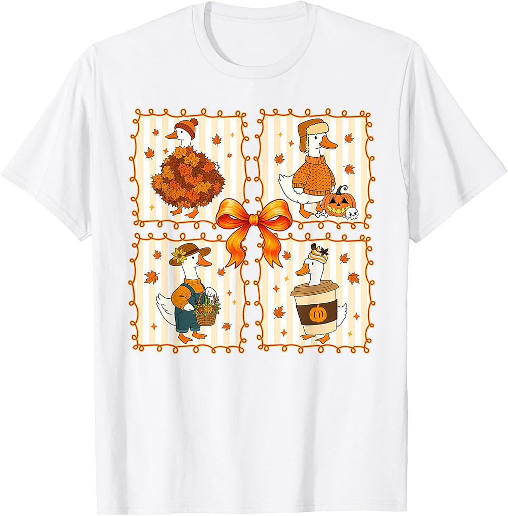 Retro Cozy Goose Pumpkin Fall Autumn Thanksgiving Women T-Shirt