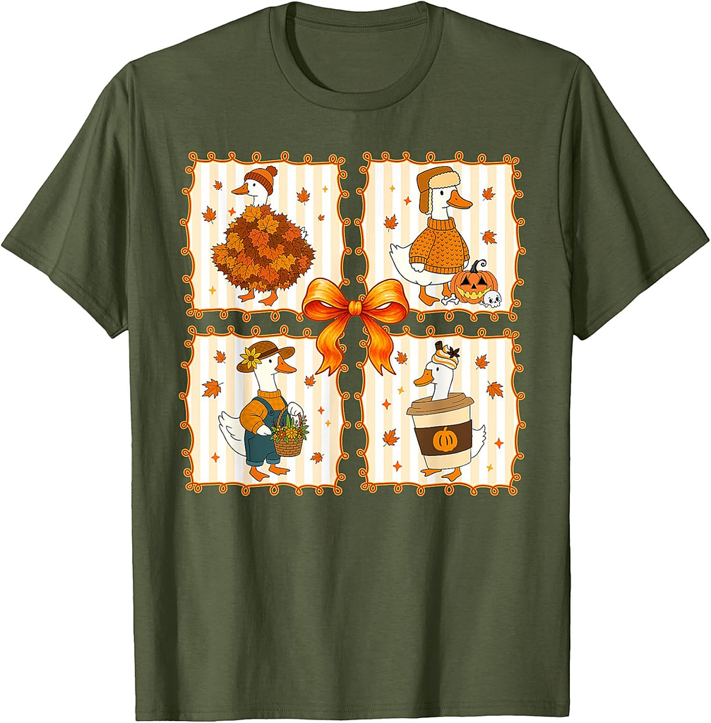 Retro Cozy Goose Pumpkin Fall Autumn Thanksgiving Women T-Shirt