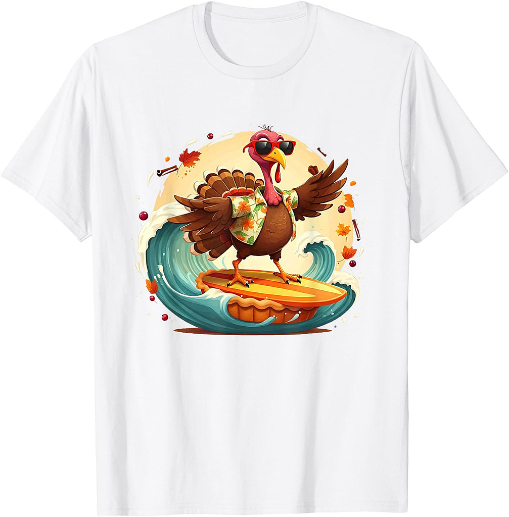 Funny Surf Hawaiian Turkey Surfing Pumpkin Pie Thanksgiving T-Shirt