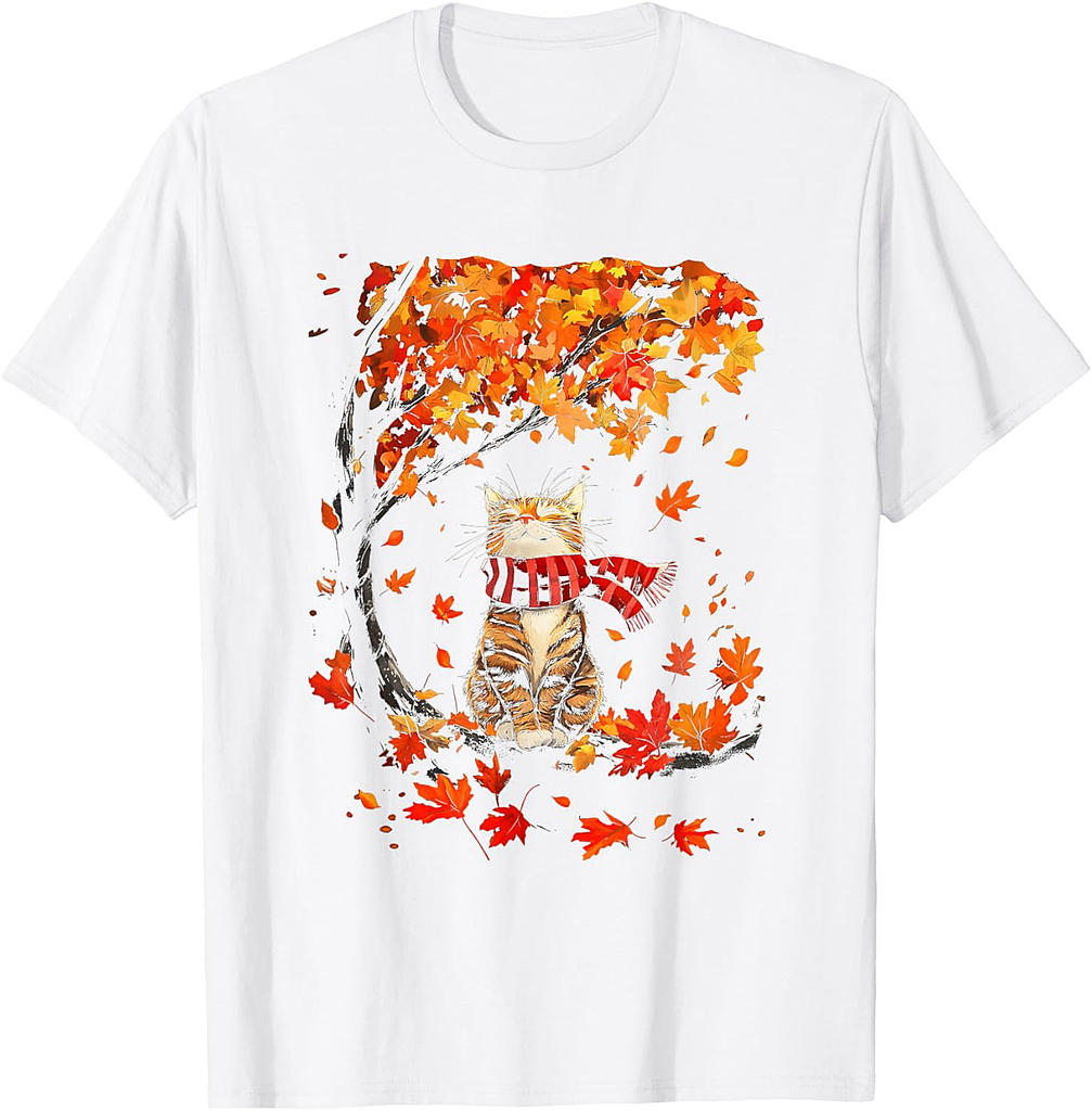 It's Fall Y'all Thanksgiving Cat Leaf Fall Tree Hello Autumn T-Shirt
