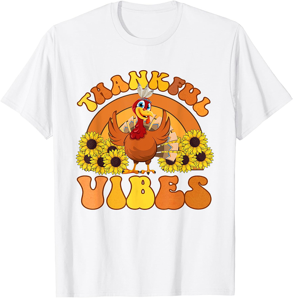 Retro Thankful Vibes Autumn Groovy Thanksgiving Turkey 02 T-Shirt
