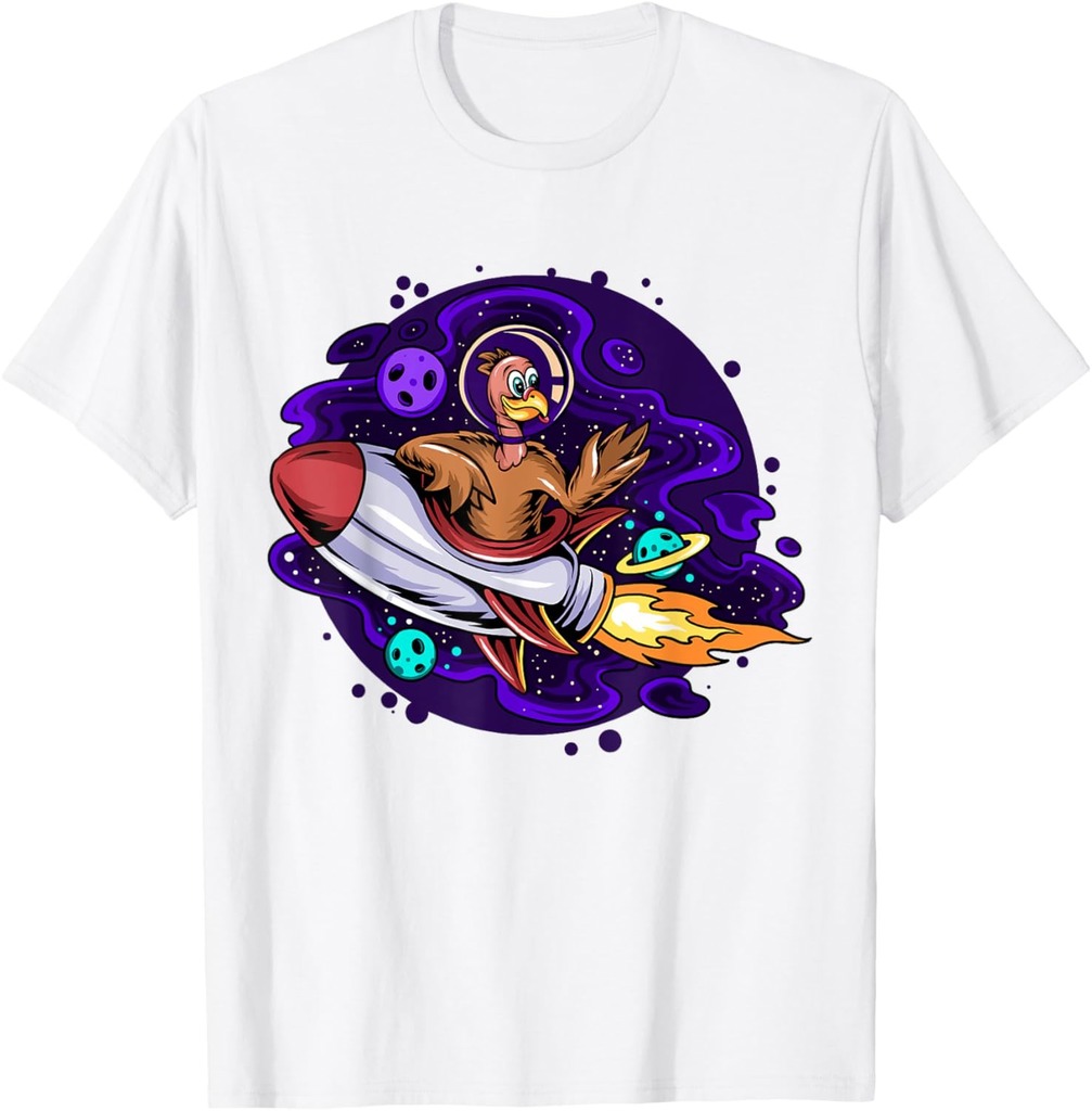 Thanksgiving Turkey Riding Space Rocket T-Shirt