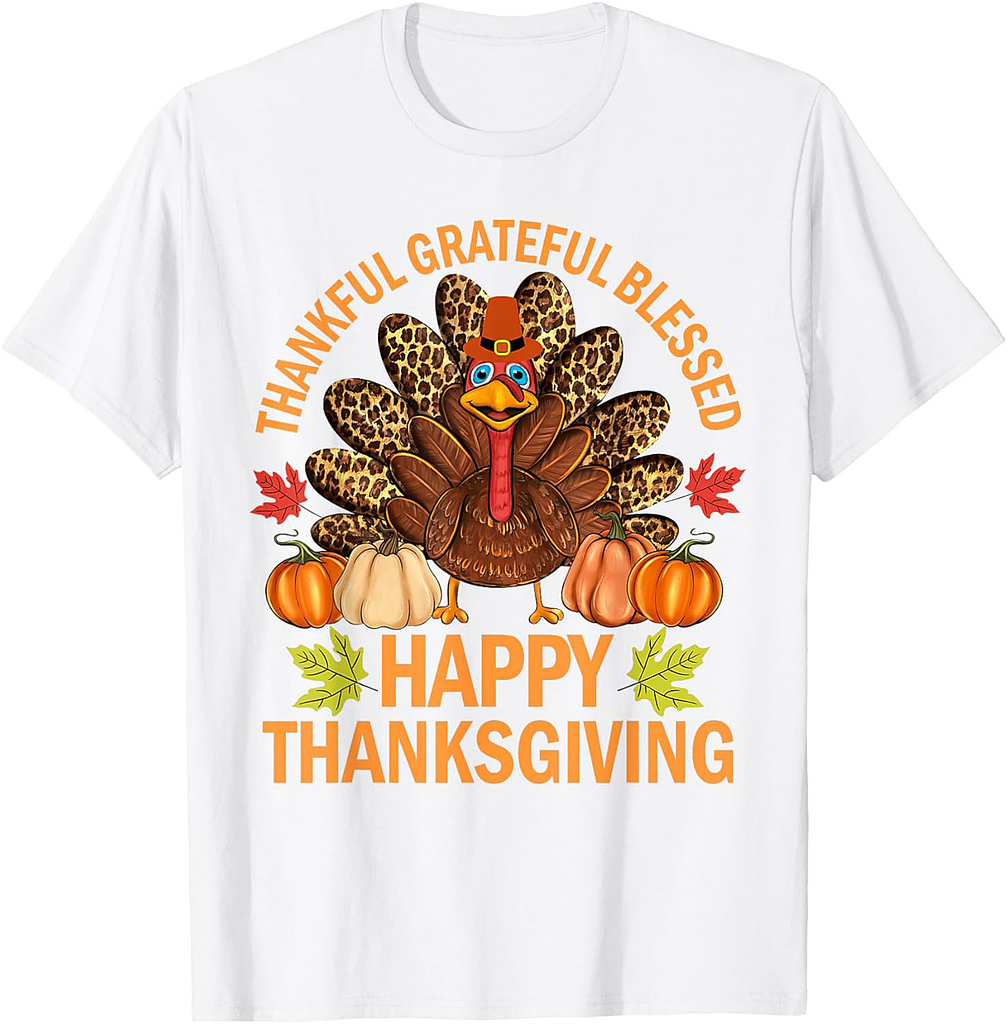Happy Thanksgiving Funny Turkey Pumpkin Autumn Fall Family T-Shirt