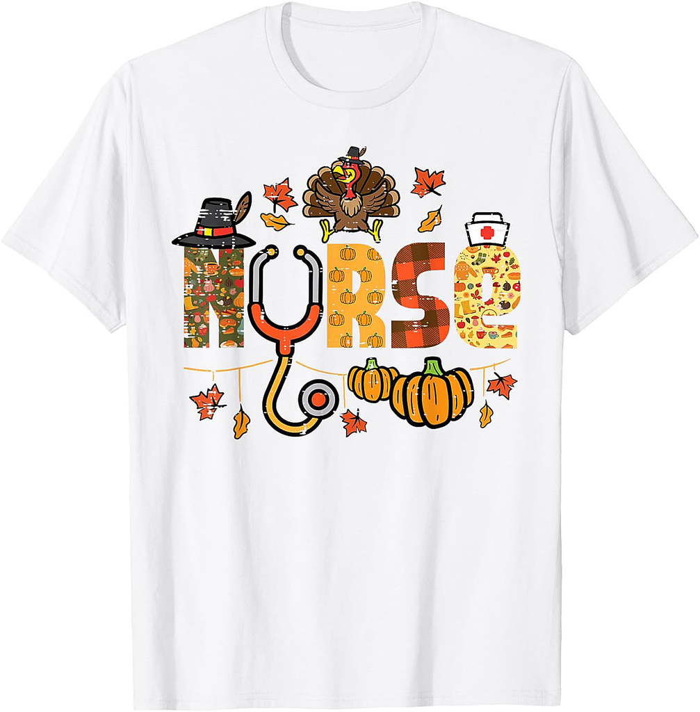 Thanksgiving Nurse Stethoscope Fall Scrub Top ER Men Women T-Shirt