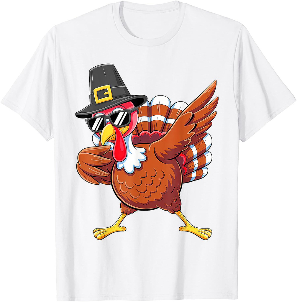 Dabbing Turkey Thanksgiving Day Pilgrim Boys Men Funny Dab T-Shirt