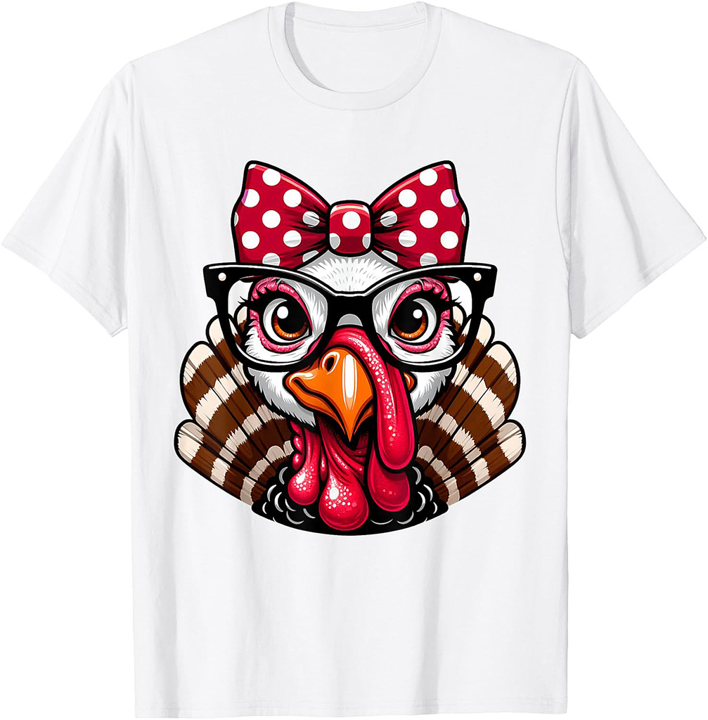 Thanksgiving Turkey Face Glasses Women Girls T-Shirt