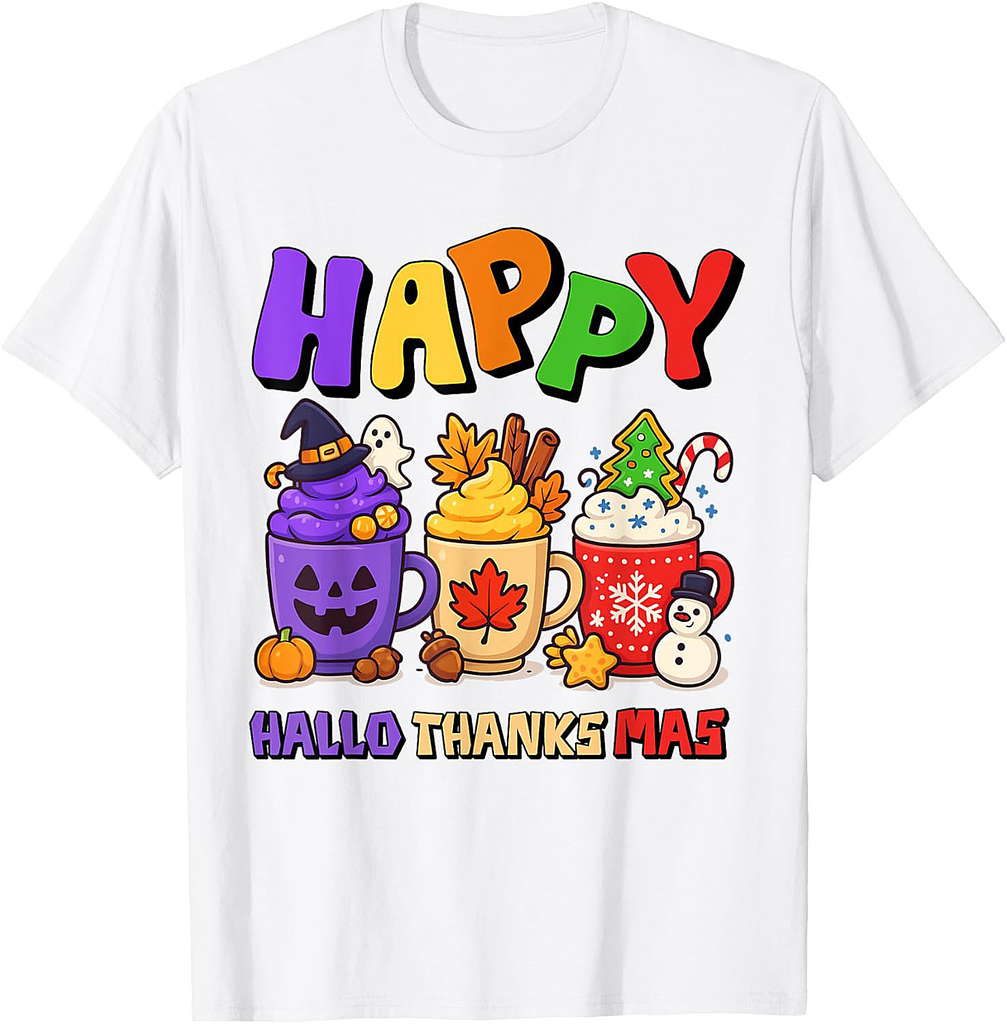 Happy HalloThanksMas Halloween Thanksgiving Christmas Coffee T-Shirt