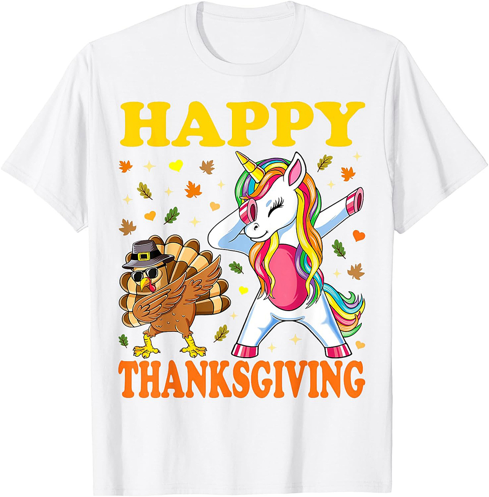 Cute Unicorn Thanksgiving Shirt For Girls Pilgrim Turkey T-Shirt