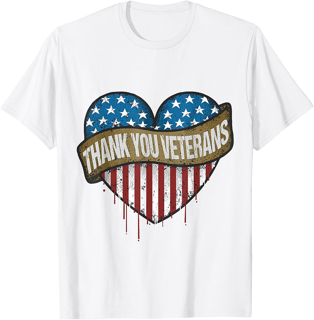 Thank You Veterans Day American Flag Heart Military Army T-Shirt