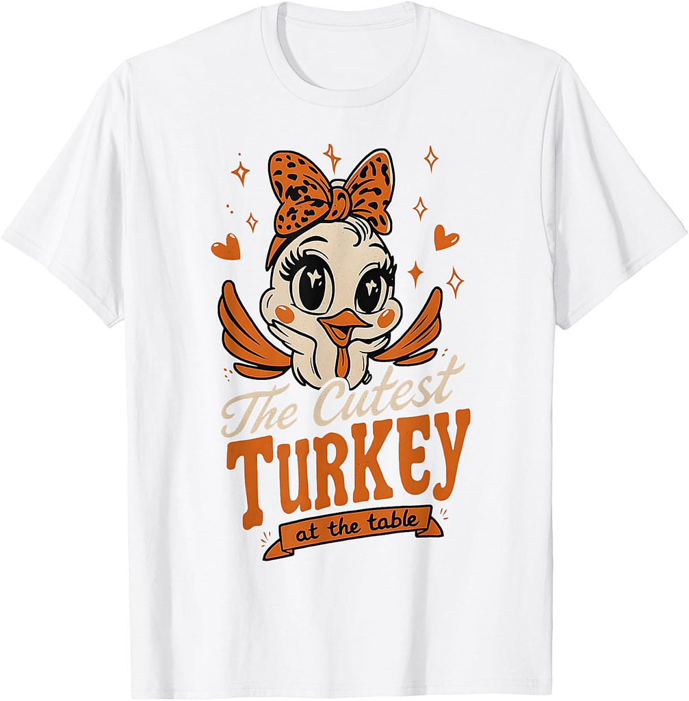 Thanksgiving Girls Fall Cutest Turkey At The Table T-Shirt