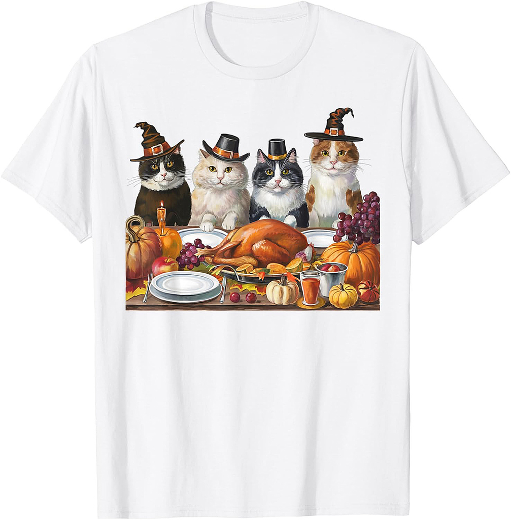 Thanksgiving Day Cat Squad Turkey Gifts For Men Women T-Shirt