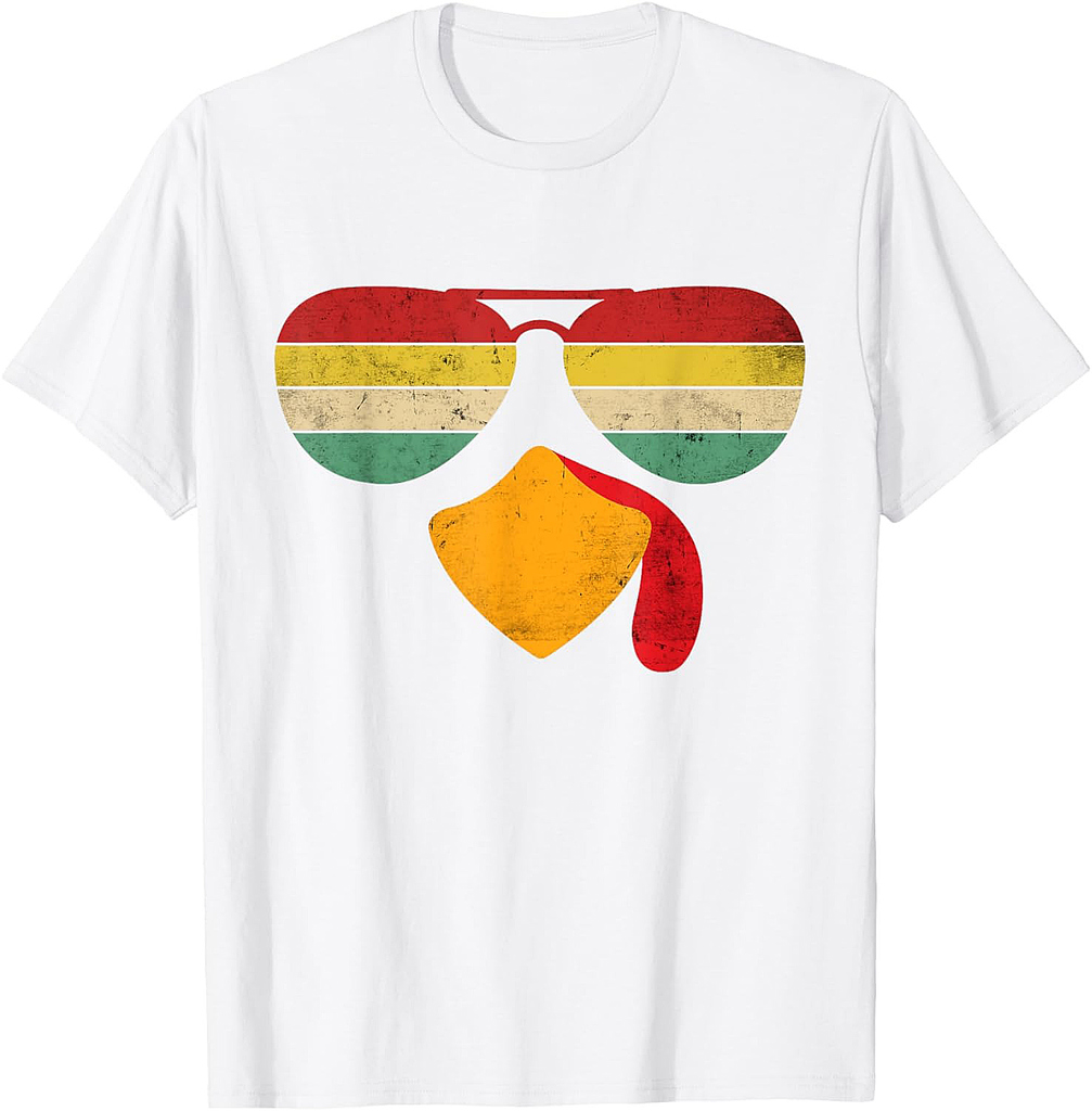Vintage Turkey Face Thanksgiving Sunglasses Costume Boy Girl T-Shirt