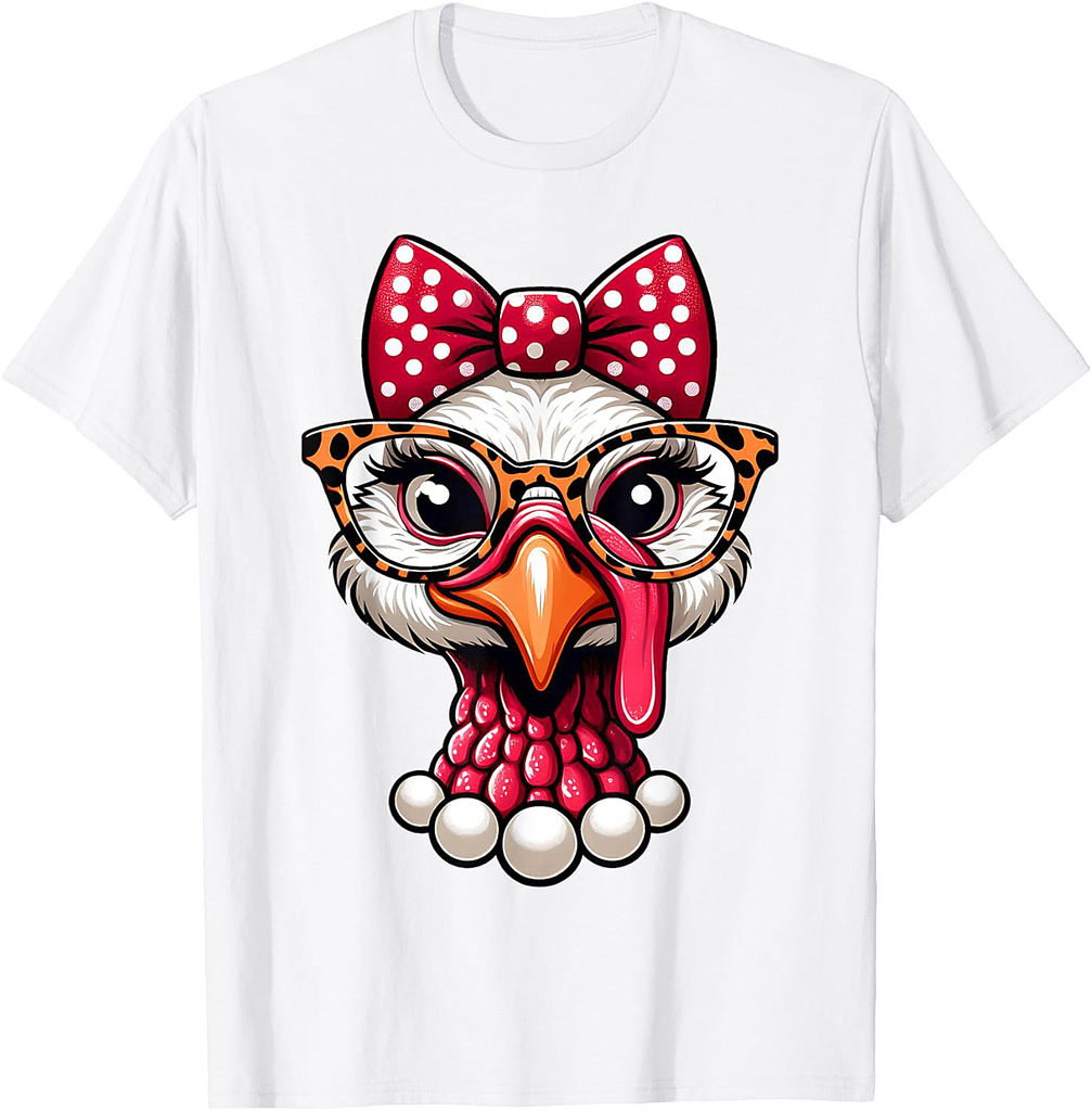 Thanksgiving Turkey Face Leopard Print Glasses Women Girls 002 T-Shirt