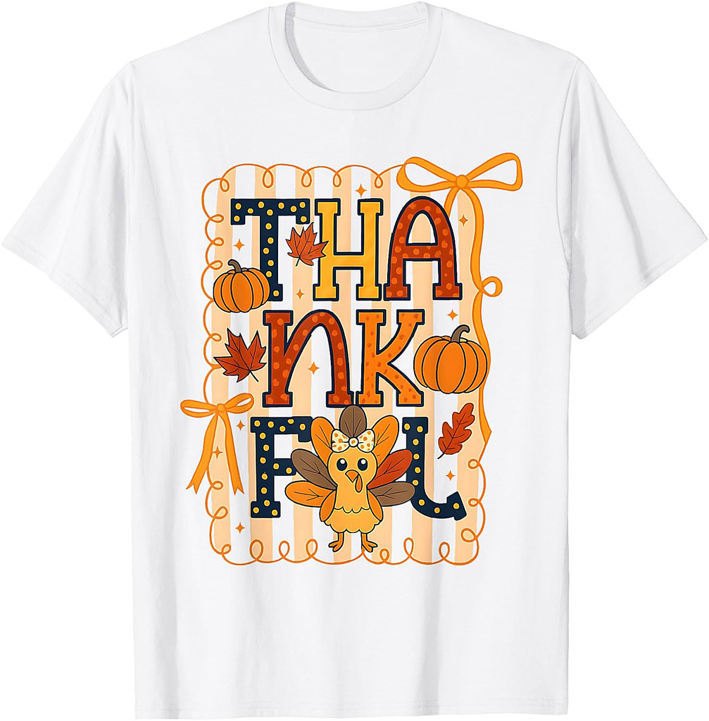 Preppy Fall Thankful Cute Fall Pumpkin Thanksgiving Day 2025 T-Shirt
