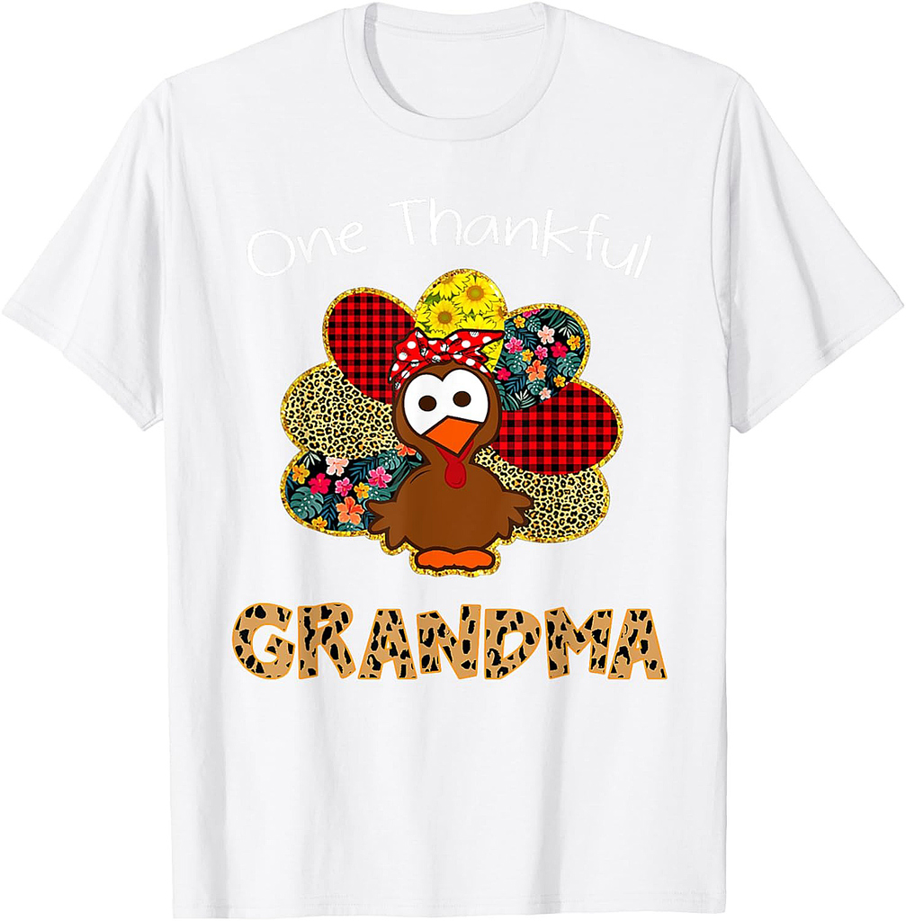 One Thankful Grandma Shirt Funny Cute Turkey Thanksgiving T-Shirt
