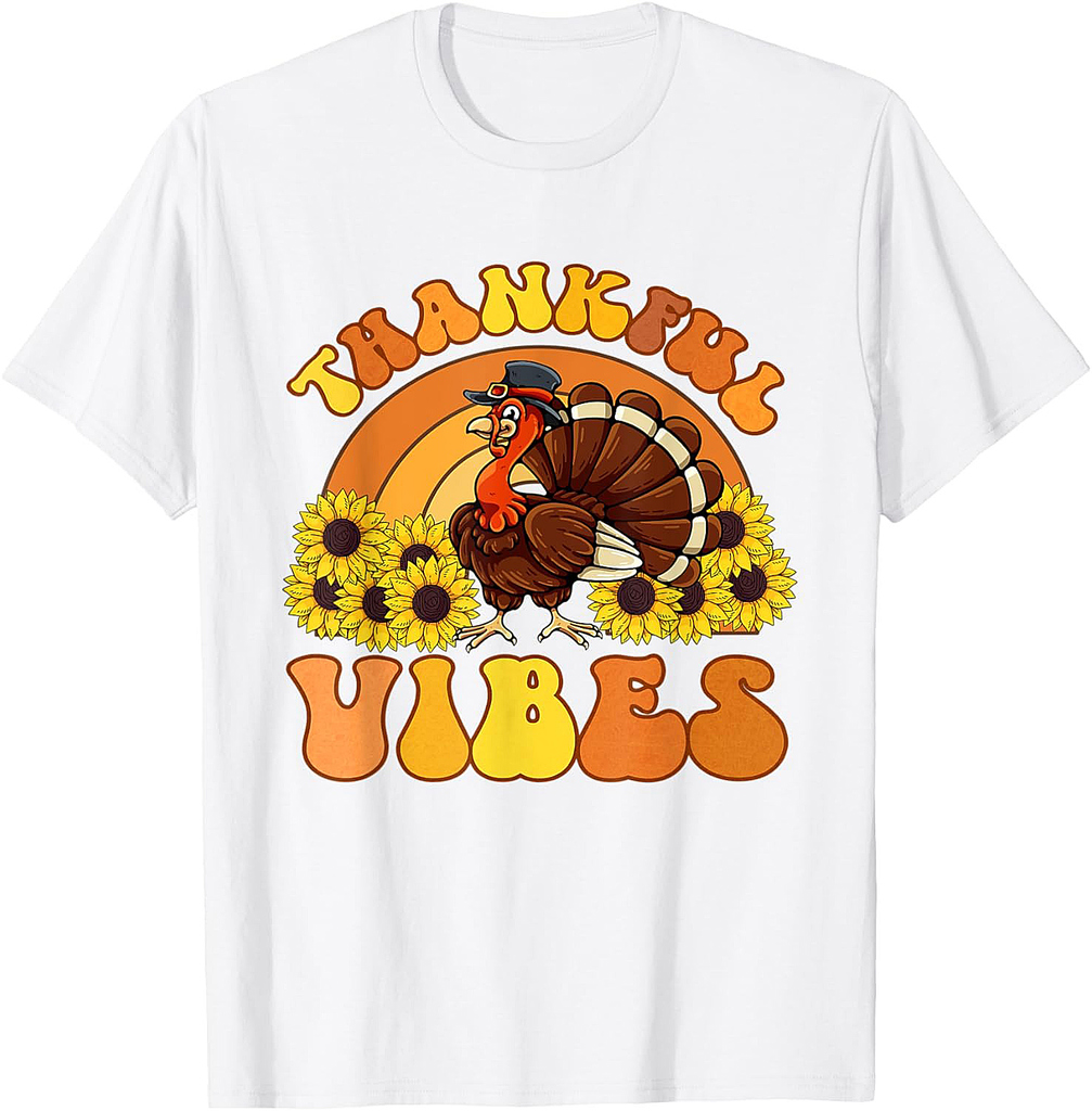 Retro Thankful Vibes Autumn Groovy Thanksgiving Turkey 004 T-Shirt