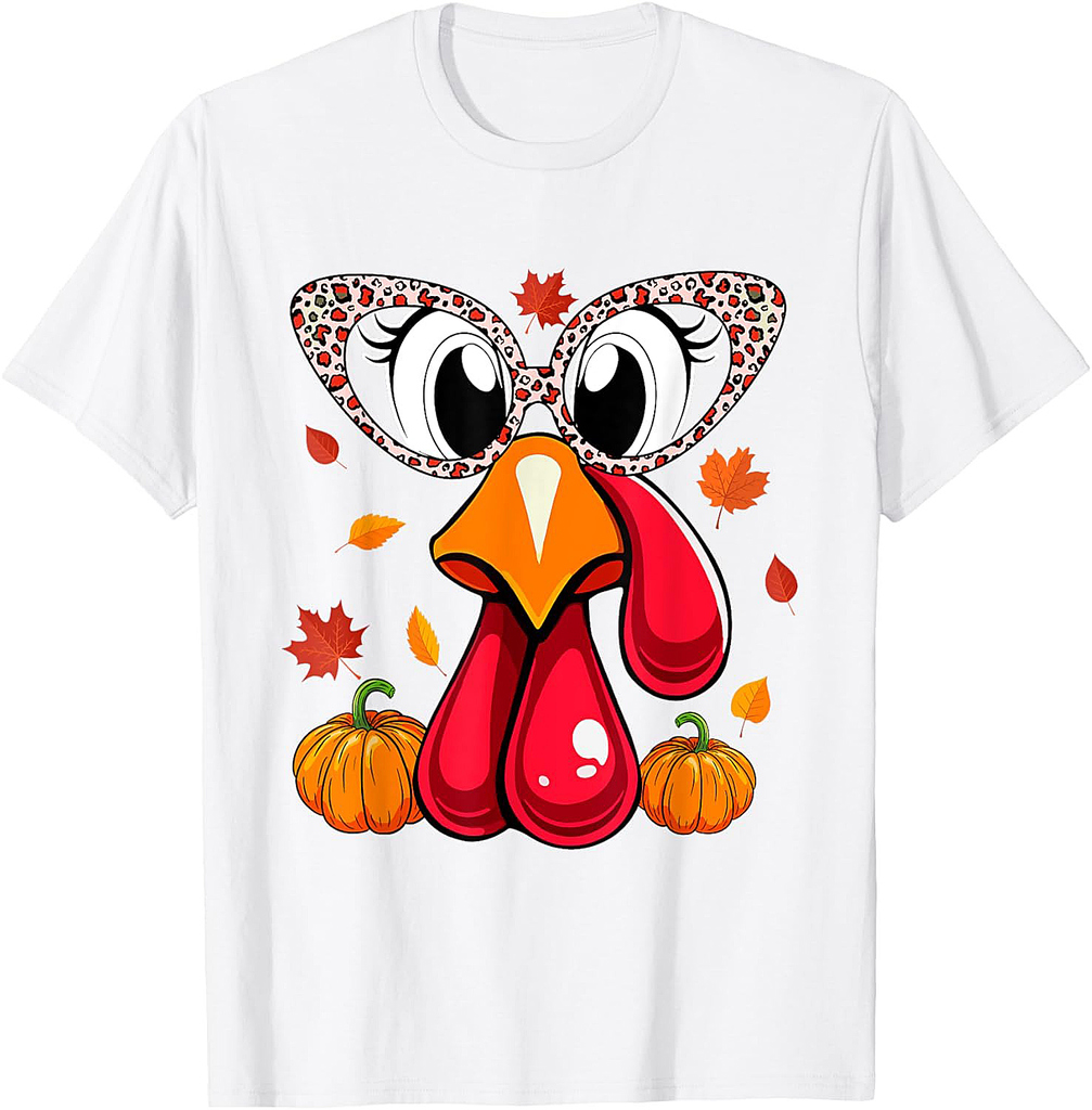 Turkey Face Leopard Glasses Thanksgiving Hunting Squad T-Shirt