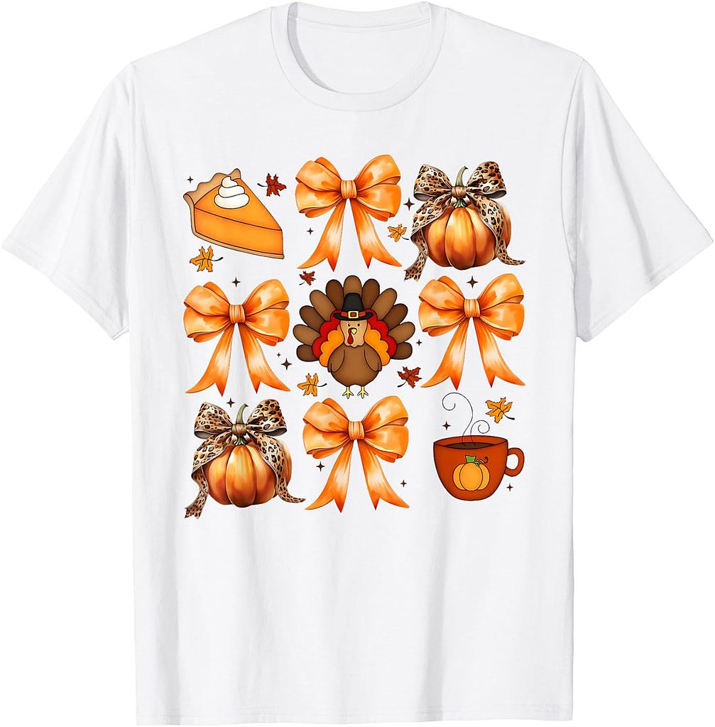 Coquette Bow Pumpkin Pie Turkey Thanksgiving Autumn Fall T-Shirt