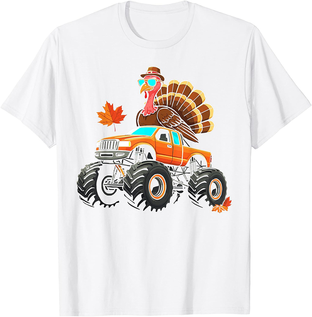 Turkey riding monster truck thanksgiving day fall autumn T-Shirt