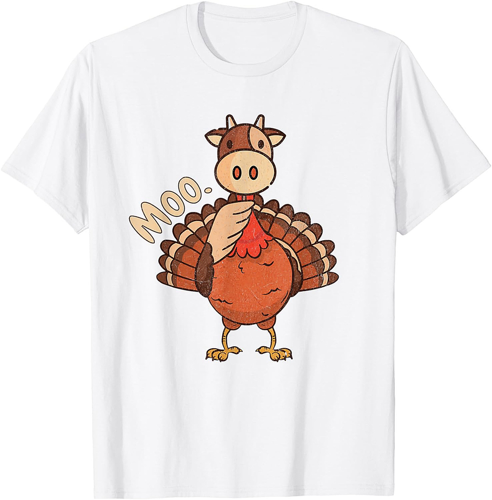 Turkey Moo Fake Cow Turkey Funny Thanksgiving T-Shirt
