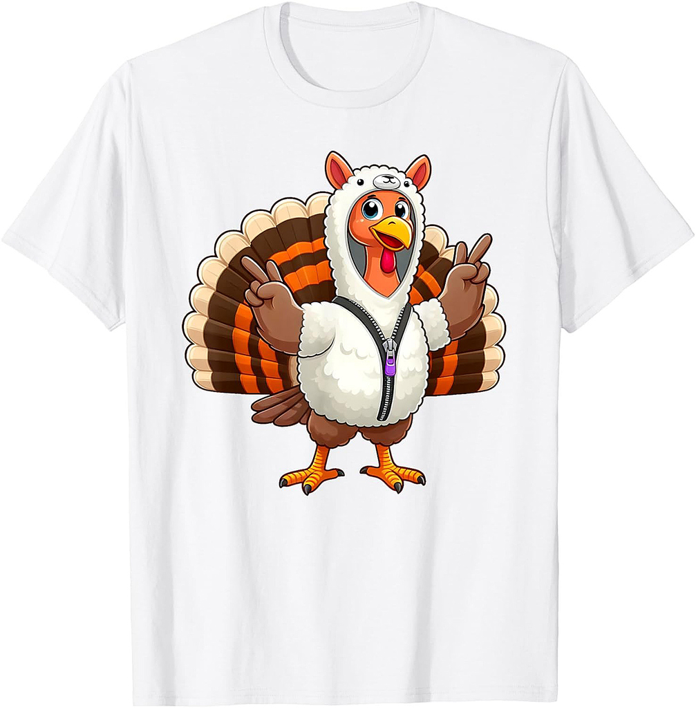 Turkey Costume Llama Funny Thanksgiving Turkey Women Men T-Shirt