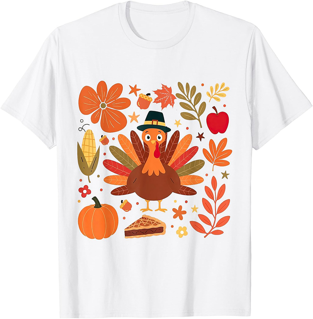 Boho Floral Turkey Thanksgiving Fall Vibes Gobble Pumpkin T-Shirt