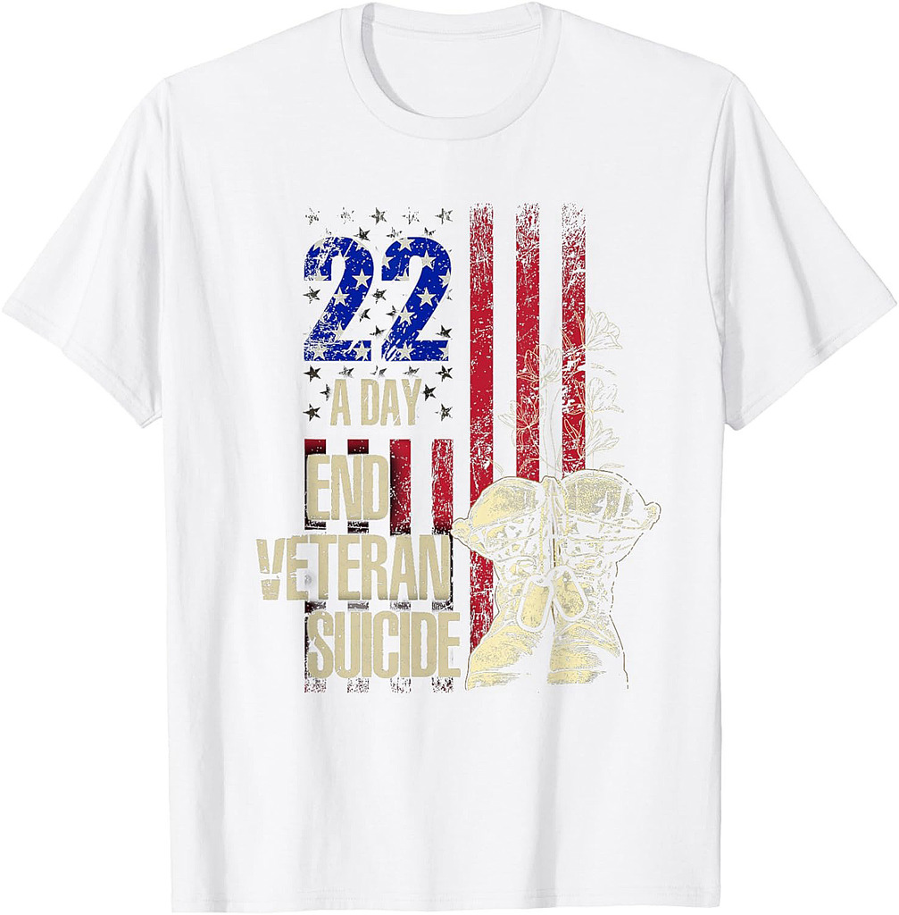 End Veteran Suicide Awareness 22 A Day Patriotic US Flag T-Shirt