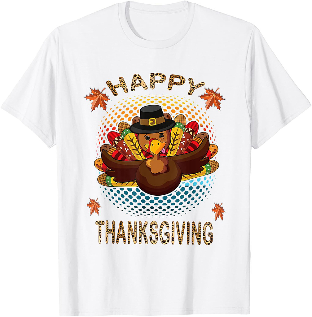 Happy Thanksgiving Turkey Day Leopard Print Womens Teachers T-Shirt