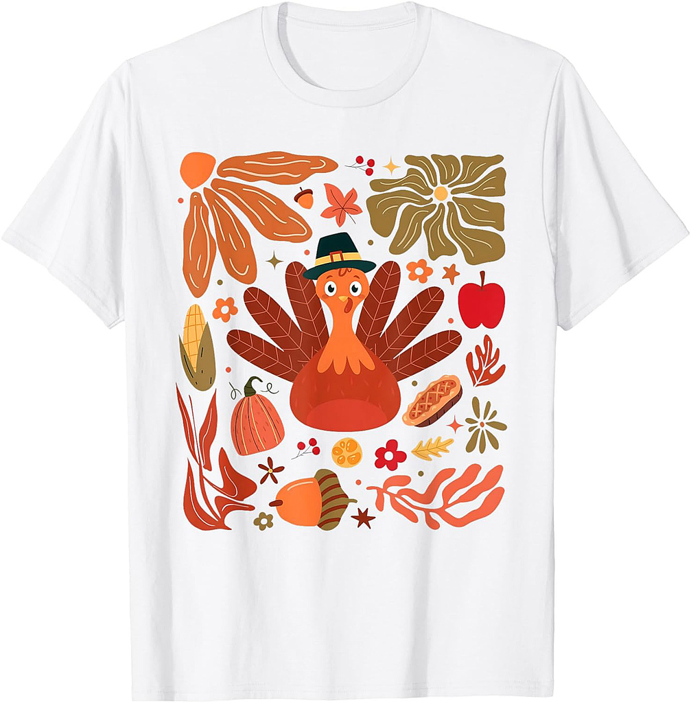 Turkey Floral Autumn Thanksgiving For Toddler Men Women T-Shirt