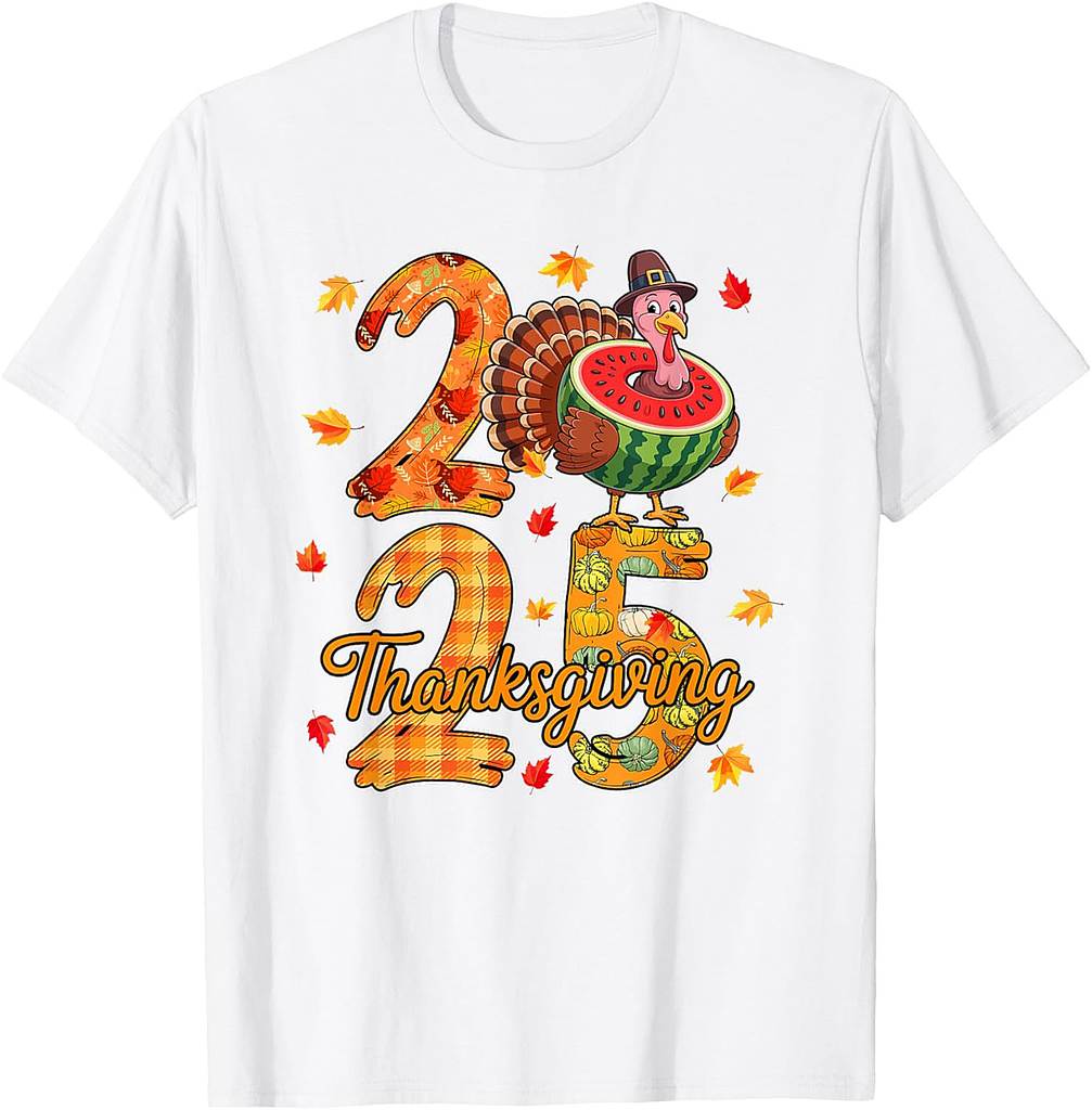 Thanksgiving 2025 Cute Turkey As Watermelon Vegan Autumn T-Shirt