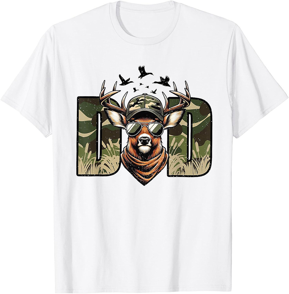 Retro Camo Dad Hunting, Camouflage Deer Funny Dad Matching T-Shirt