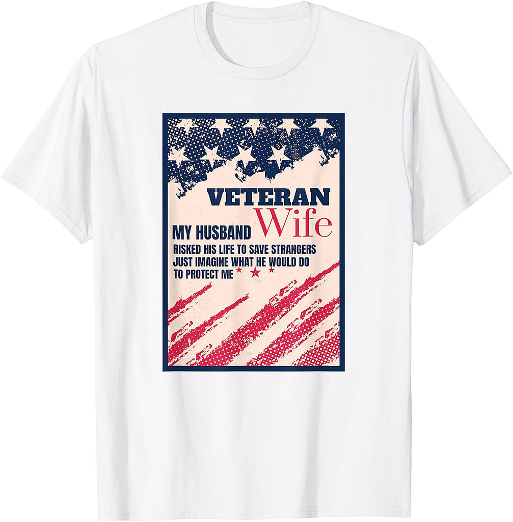 Retirement Veteran Wife Military American Flag Aesthetic T-Shirt