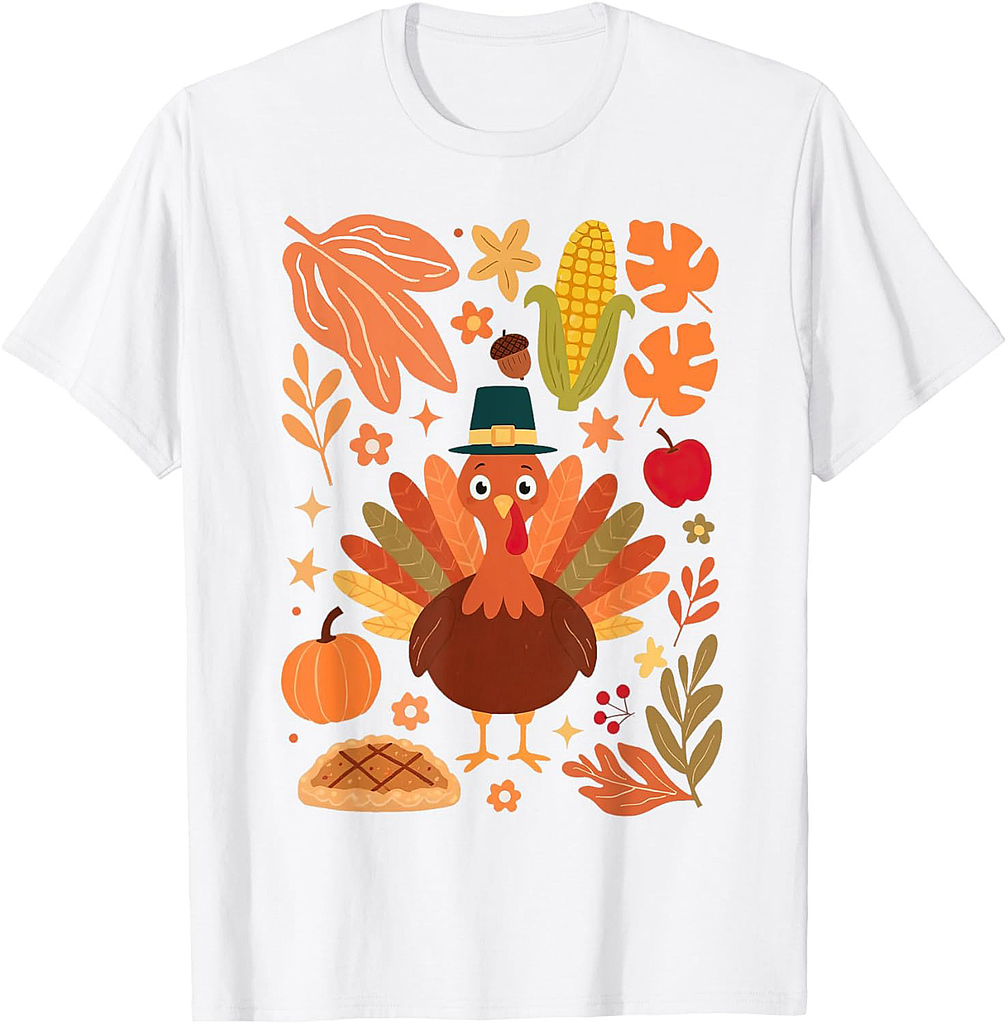 Boho Floral Turkey Thanksgiving Fall Vibes Gobble Pumpkin T-Shirt