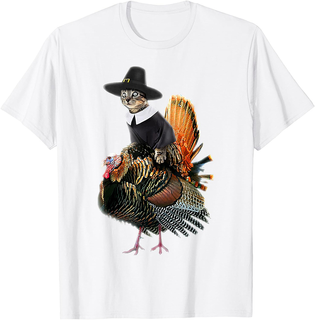 Thanksgiving Cat Pilgrim Costume Thanksgiving Turkey Gift T-Shirt for Men Women Girls