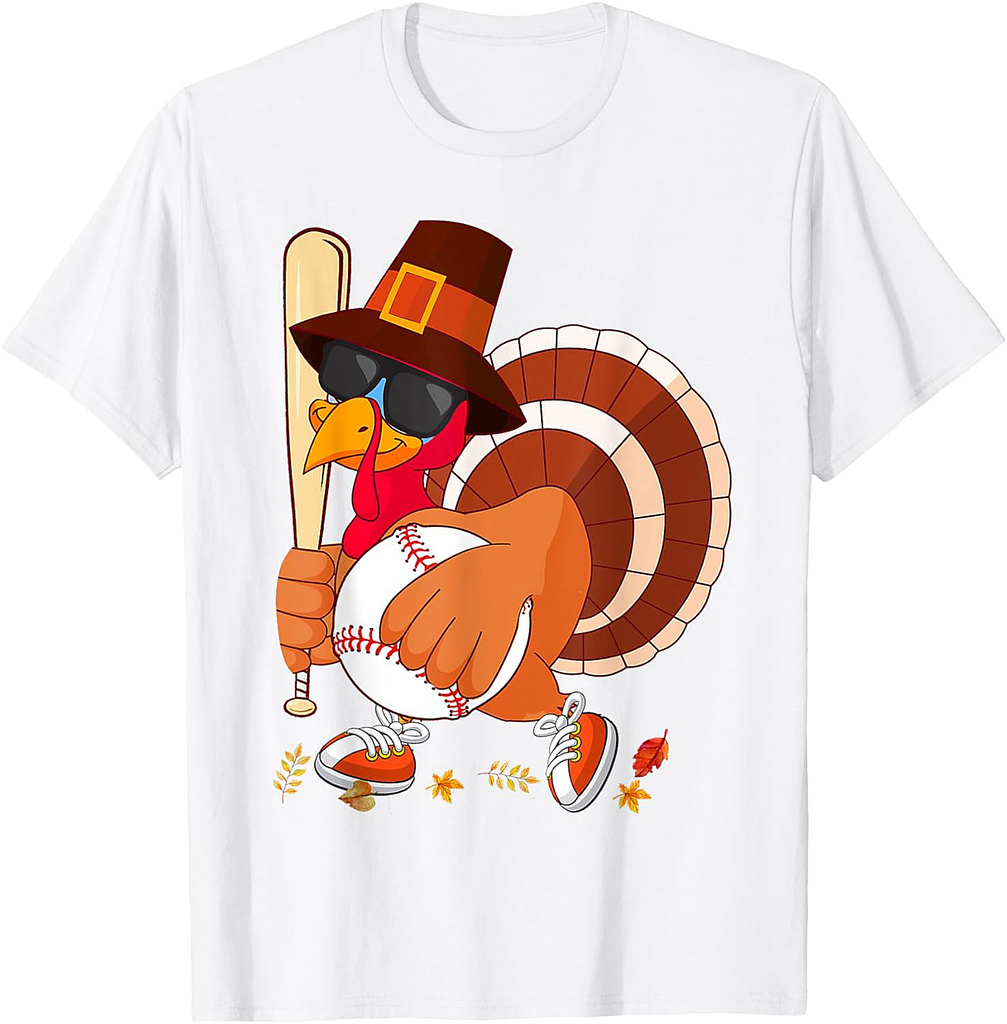 Turkey Playing Baseball Thanksgiving Turkey Baseball Player T-Shirt