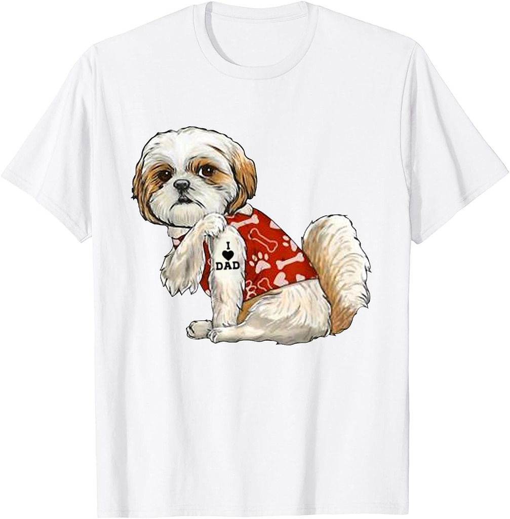 I Love Dad Tattoo Shih Tzu Dad Funny Father's Day Gift T-Shirt
