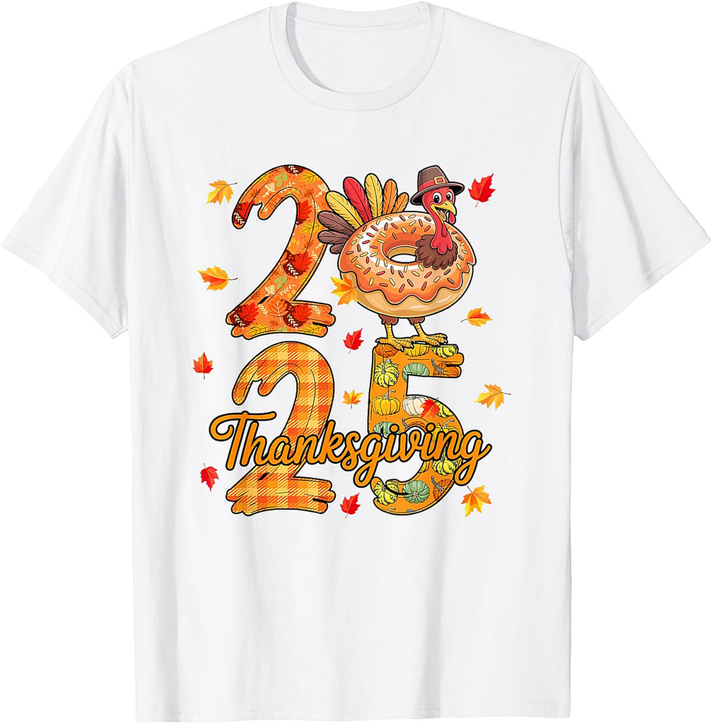 Thanksgiving 2025 Cute Turkey As Donut Food Lover Autumn T-Shirt