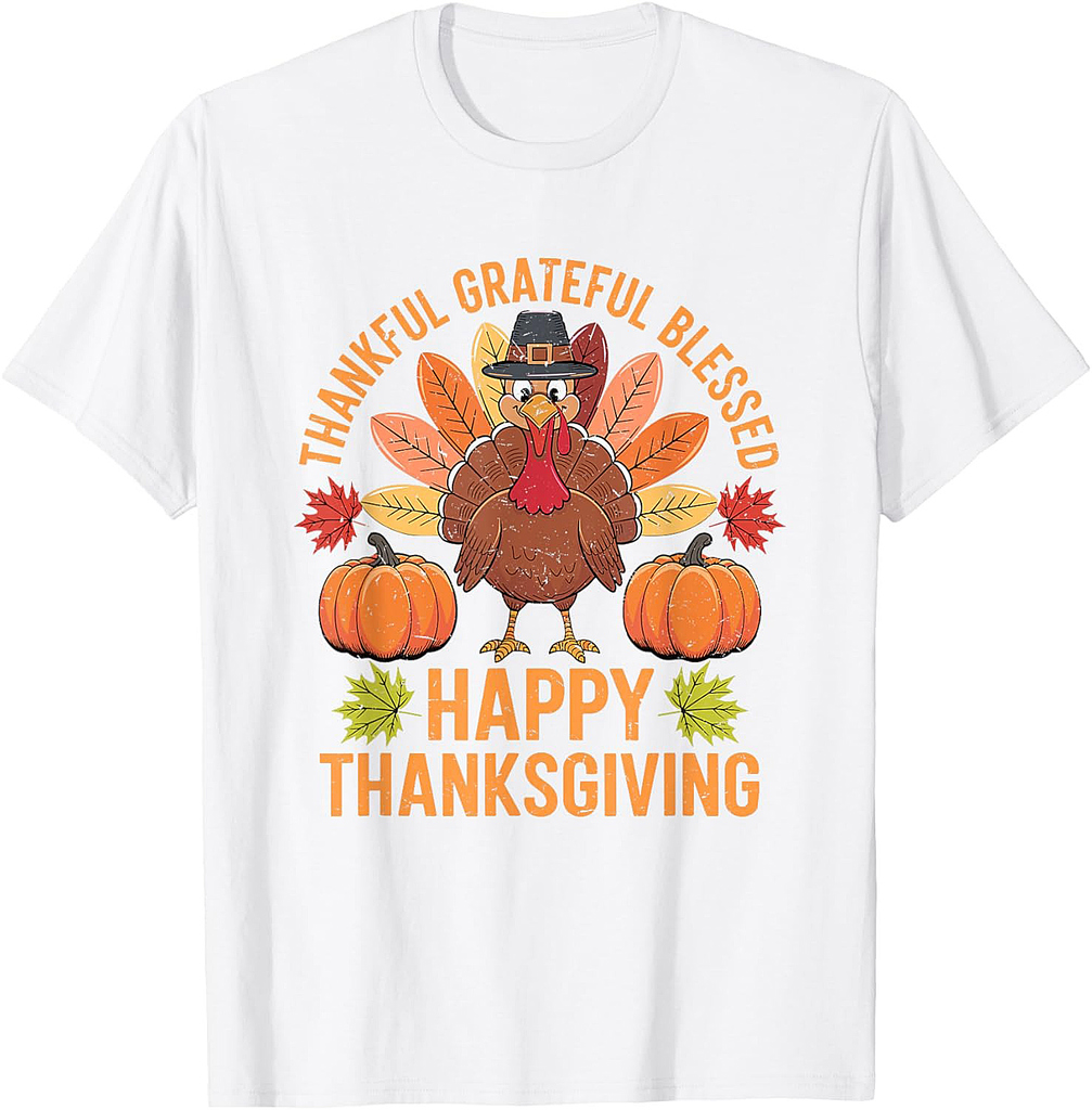 Thankful Grateful Blessed Turkey Women Happy Thanksgiving T-Shirt