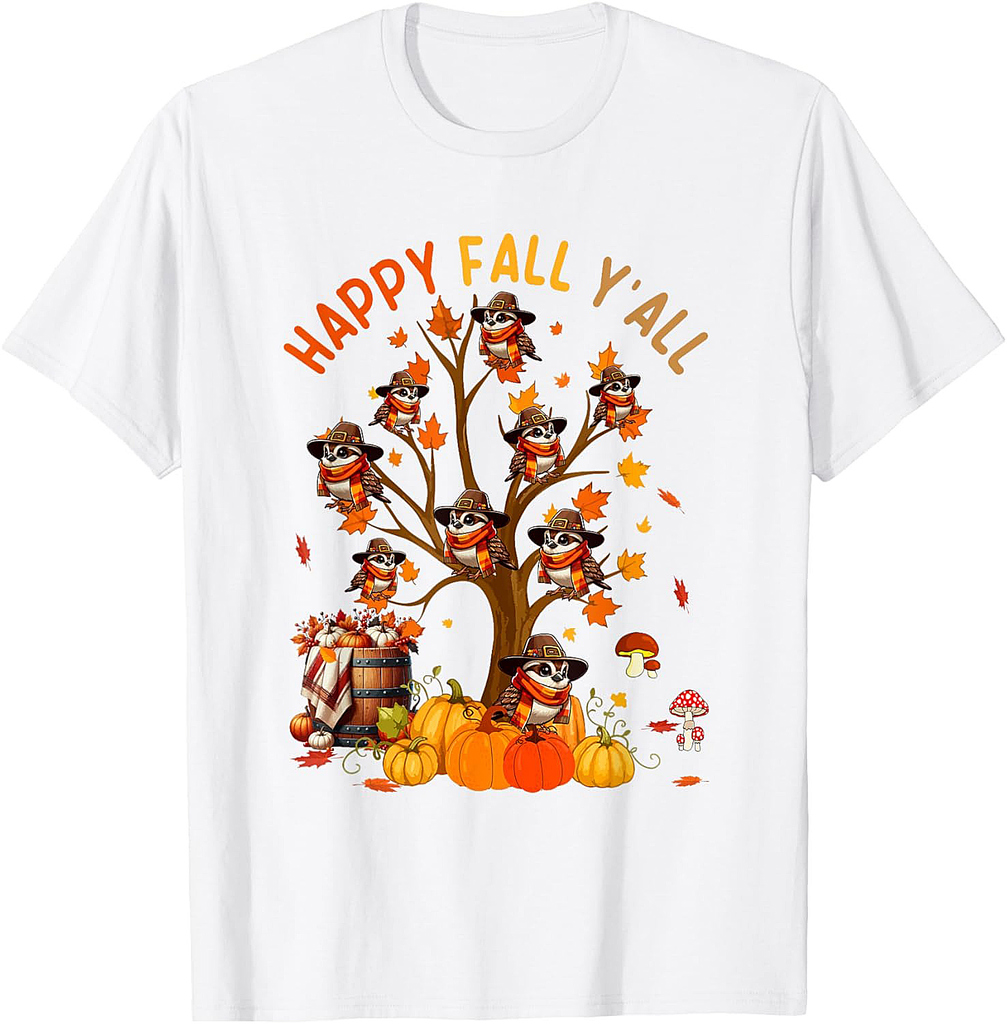 Fall Y'all Group Sparrows On Fall Tree Pumpkins Thanksgiving T-Shirt