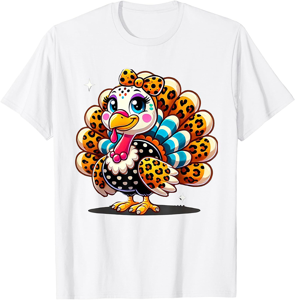 Cute Leopard Print Autumn Fall Thanksgiving Turkey T-Shirt